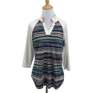 Jofit Top Womens S Small Stretch Striped Three Quarter Sleeves Quick Dry Raglan